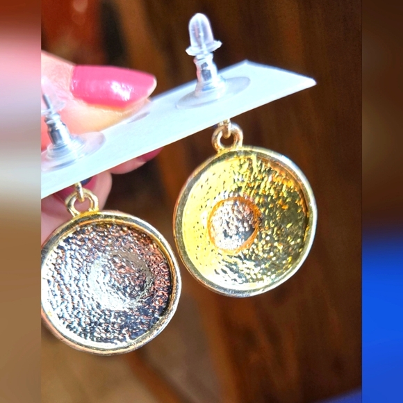 Elegant Blue and Gold Enamel  Earrings vintage style - Picture 7 of 14